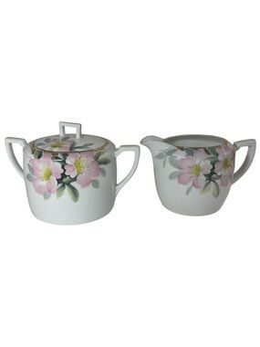 Antique Nippon Hand Painted Azalea Cream & Sugar Set – Gold Trim Japan